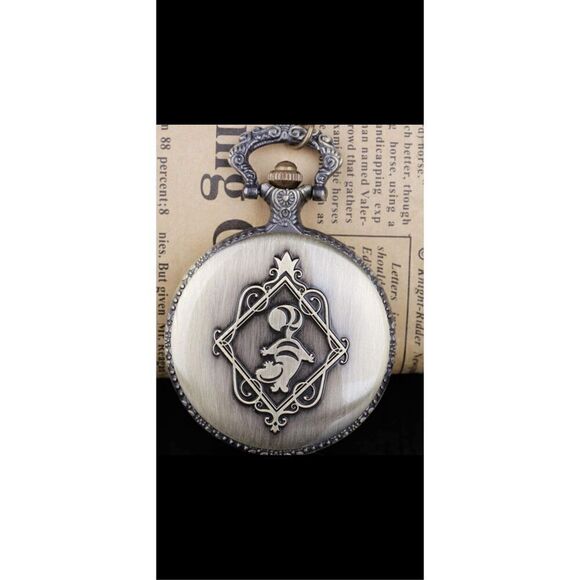 Alice in wonderland Quartz pocket watch. With Cheshire cat on the back. - Picture 3 of 6